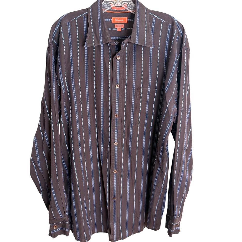Faconnable Button Down Shirt Mens XL Brown Cotton Striped Long Sleeve Career